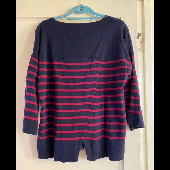 Loft. Fun striped, split-back sweater, 3/4 sleeves. - Picture 2 of 4